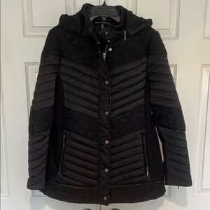 Black Puffer Jacket with Quilted Design and Hood